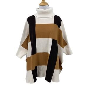Anthropologie Sweater Womens OS One Size Mod Turtleneck Poncho Colorblock Slit